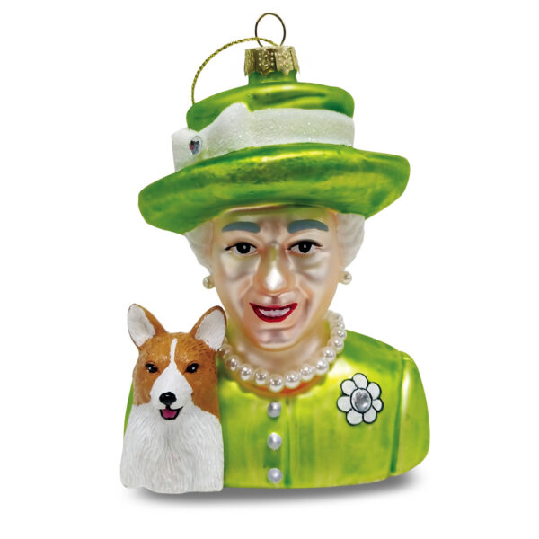 Naked Decor Exclusive: Women We Admire- UK Queen Elizabeth Green Dress w. Corgi Ornament