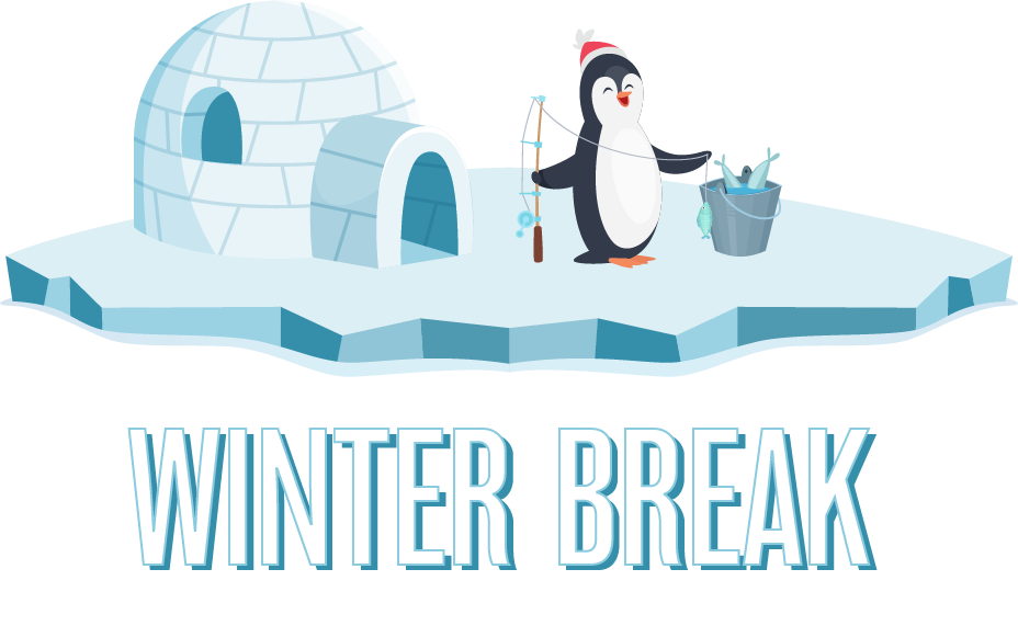 Igloo and penguin winter break graphic